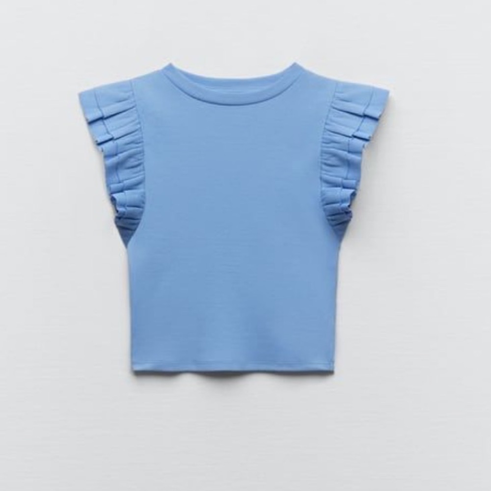 Zara Kids Sky Blue Ruffle Sleeve Top